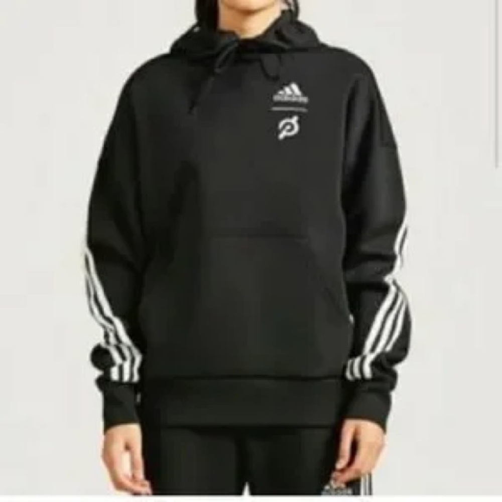 Adidas x Peloton collab 🖤🤍 black hoodie with white stripes XL pockets